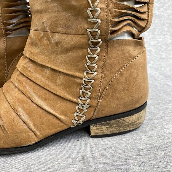 Very Volatile Boots Womens 6.5 Tan Brown Leather Riding Tall Cut Out - Picture 6 of 11